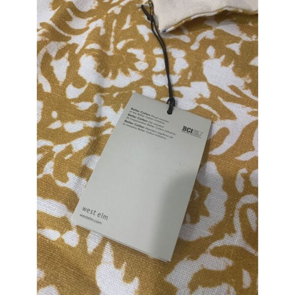 West Elm Batik Floral New 20" Square Pillow 100% Cotton Gold Canvas - Picture 5 of 6